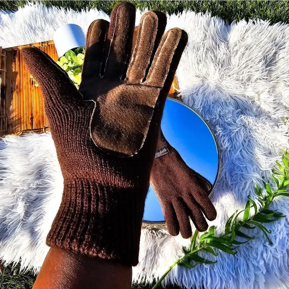 Thinsulate Thermal Brown Insulated Acrylic Blend Suede Lether Detail Unisex Glov